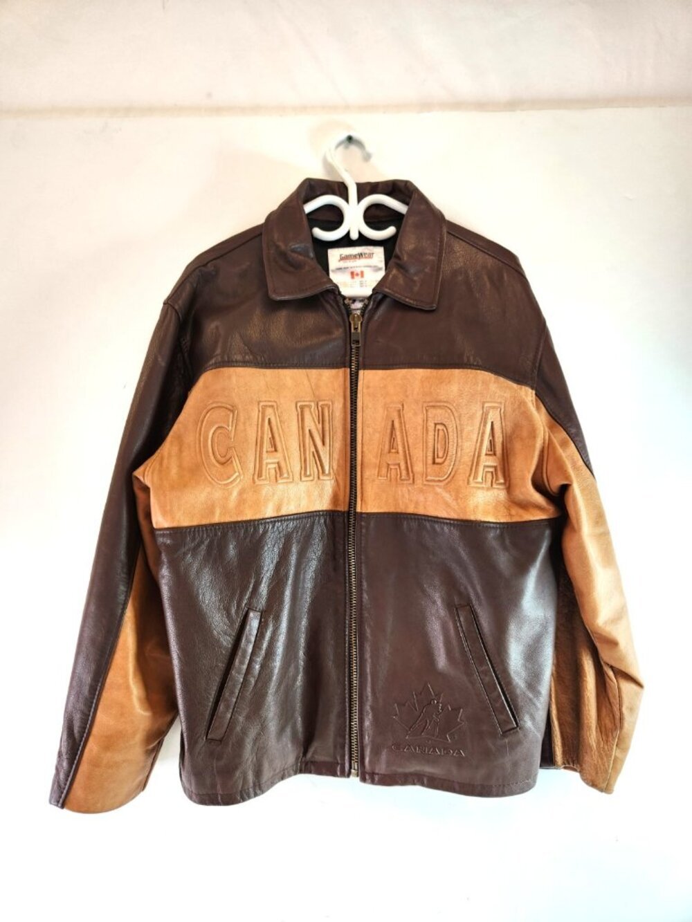 2004 World Cup of Hockey Canada Embossed Leather Jacket Gamewear Mens Size Large